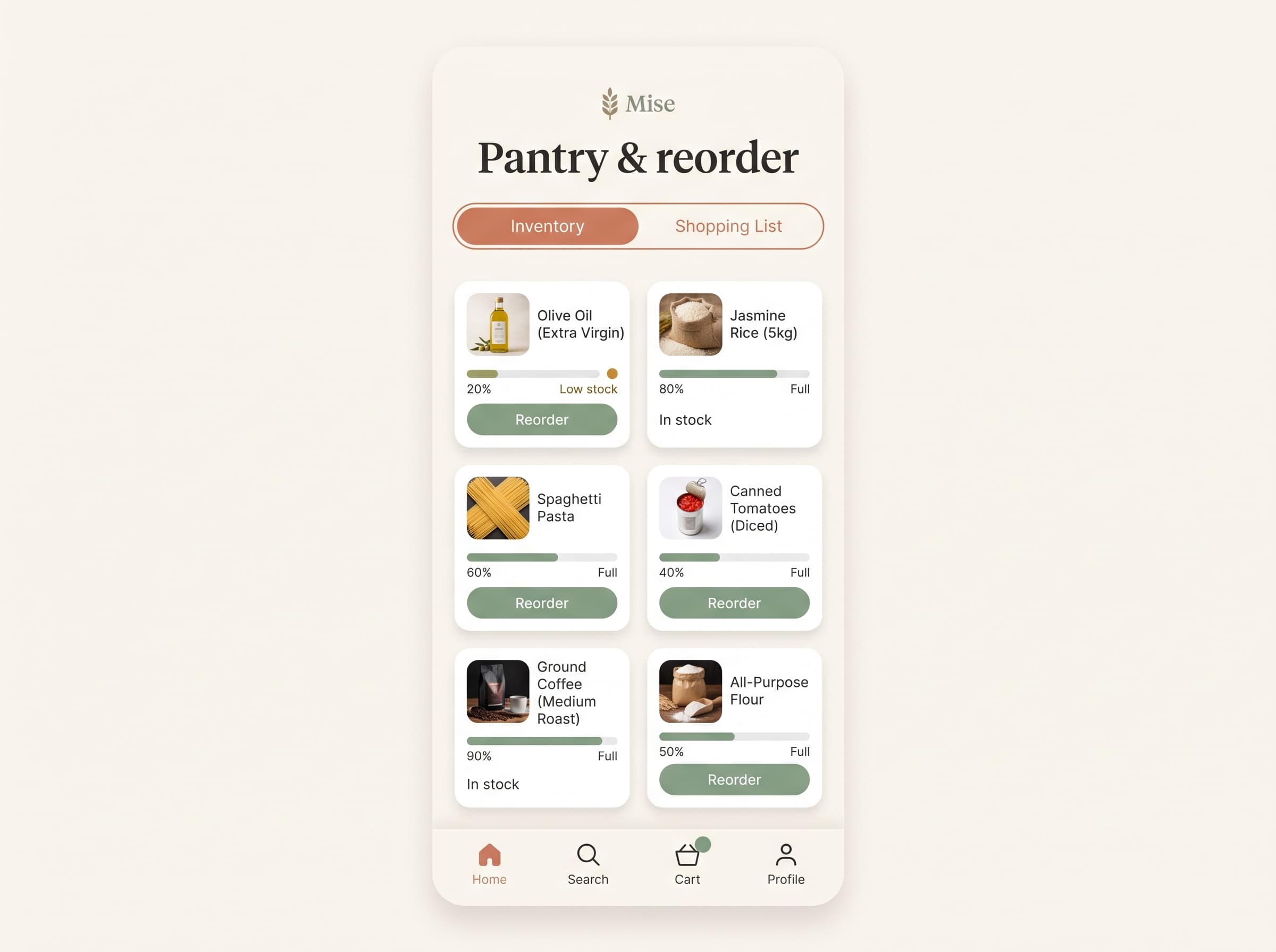 Pantry & reorder